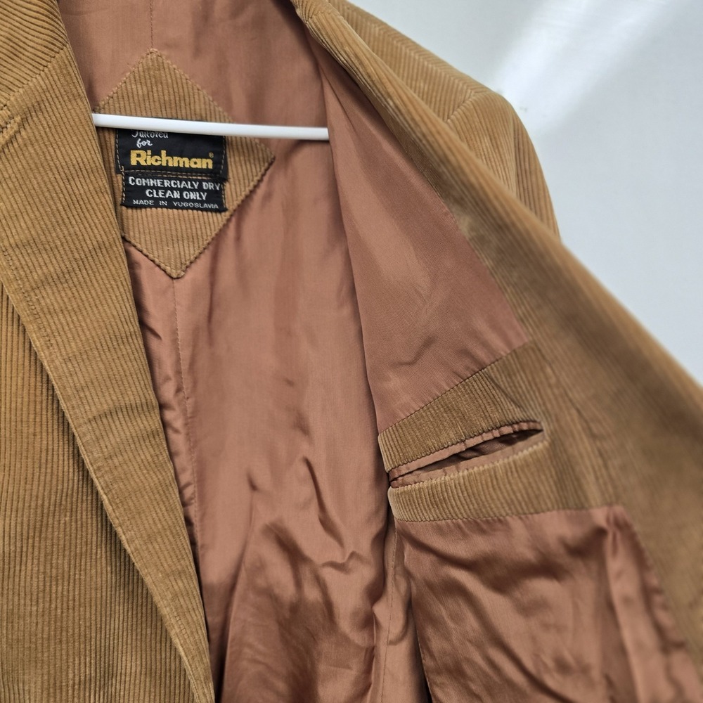 Vintage Richman Sport Coat Mens 39 L Camel Tan Corduroy Western Elbow Patch - Picture 11 of 11